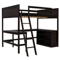 Full Size Loft Bed With Shelves And Desk, Wooden Loft Bed With Desk Espresso Espresso Solid Wood