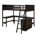 Full Size Loft Bed With Shelves And Desk, Wooden Loft Bed With Desk Espresso Espresso Solid Wood