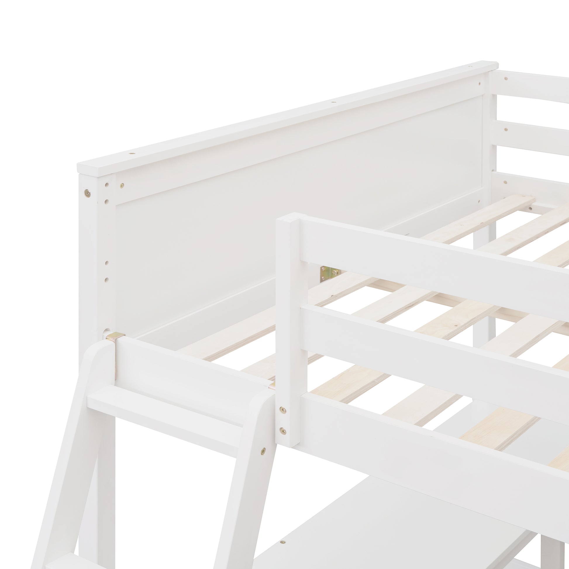 Full Size Loft Bed With Shelves And Desk, Wooden Loft Bed With Desk White White Solid Wood