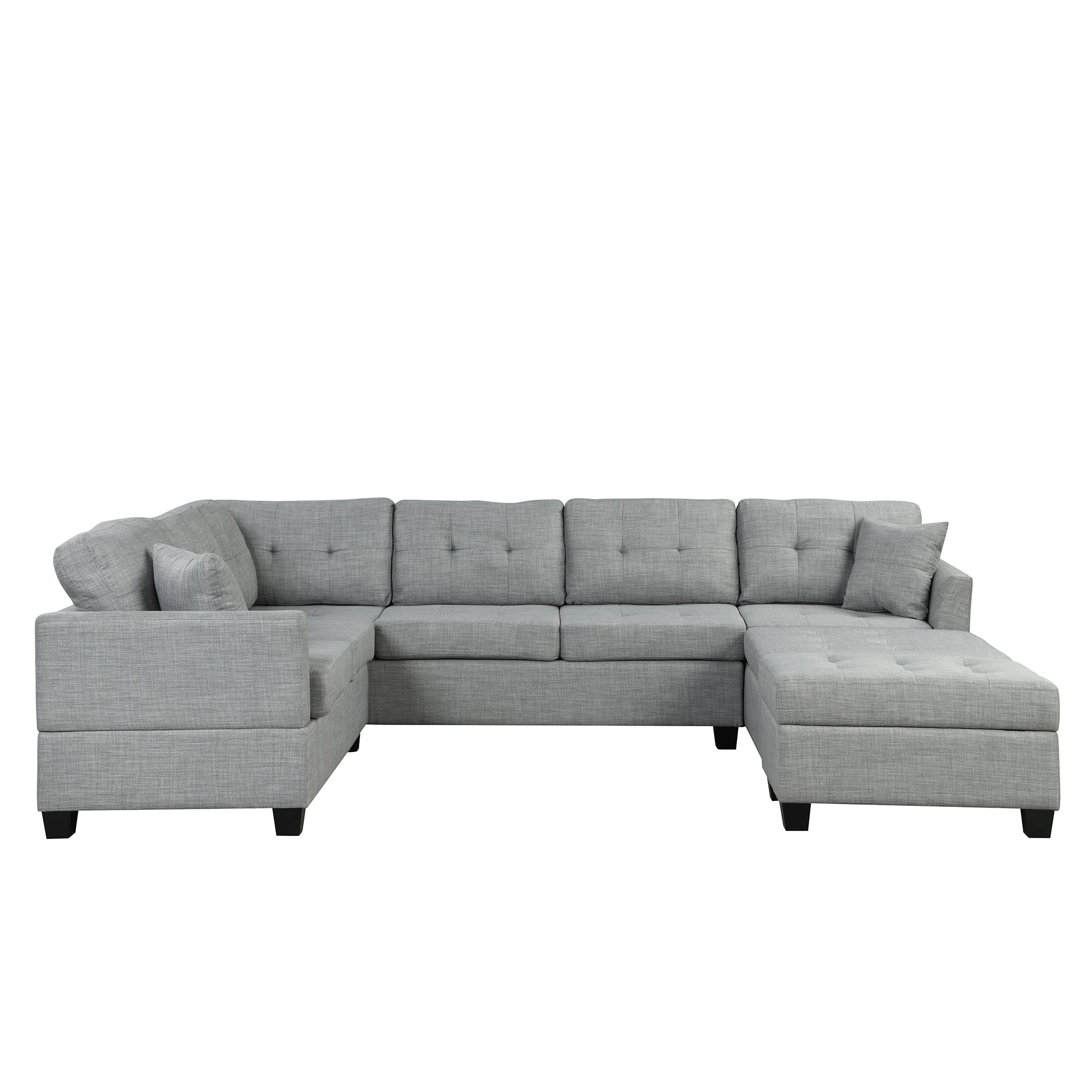 121.3" Oversized Sectional Sofa With Storage Ottoman, U Shaped Sectional Couch With 2 Throw Pillows For Large Space Dorm Apartment Light Grey Foam Linen