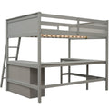 Full Size Loft Bed With Shelves And Desk, Wooden Loft Bed With Desk Gray Gray Solid Wood