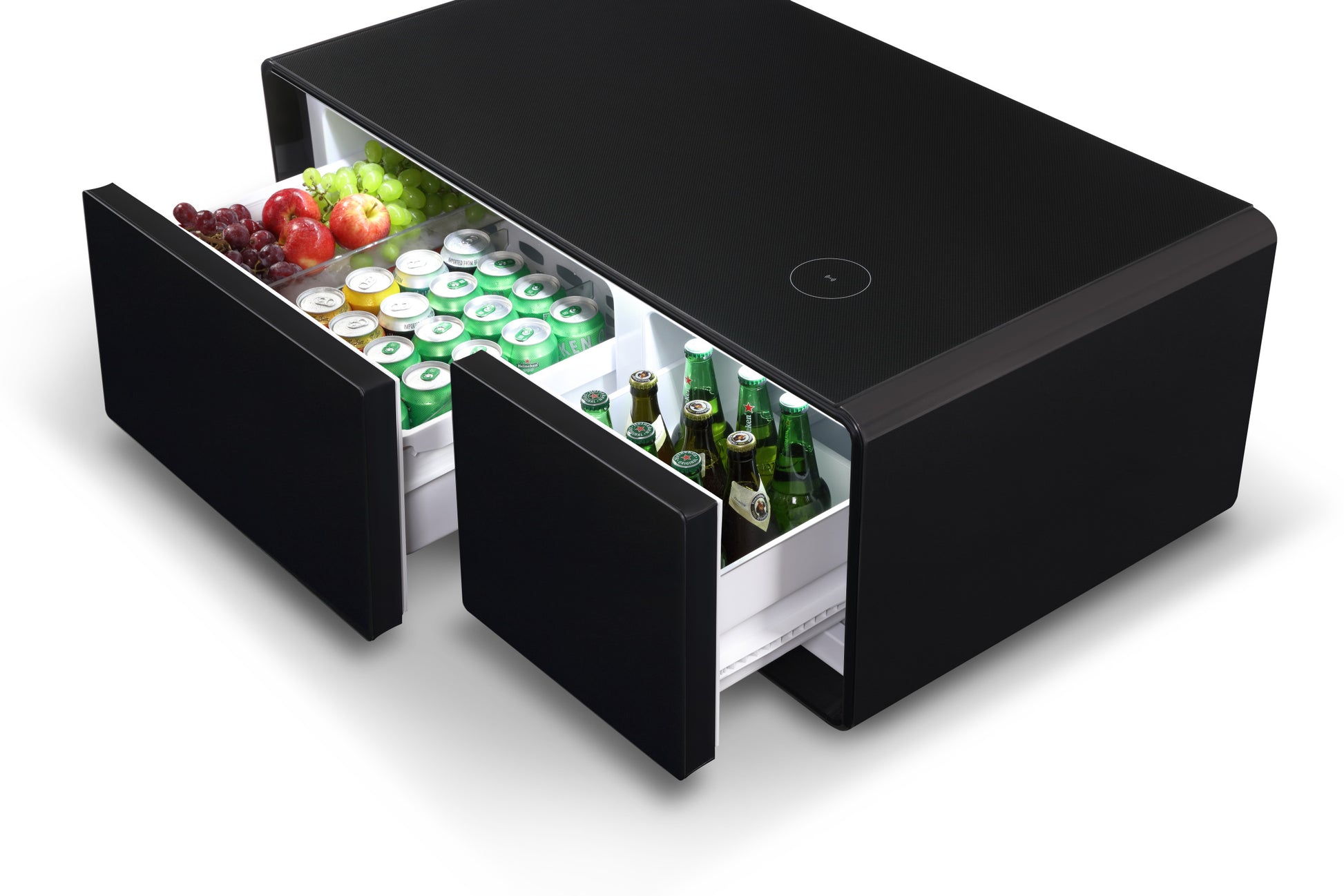 Modern Smart Coffee Table With Built In Fridge, Wireless Charging, Power Socket, Usb Interface, Outlet Protection, Mechanical Temperature Control And Ice Water Interface, Black Black Primary Living Space Luxury,Modern Rectangular Coffee & End Tables Abs