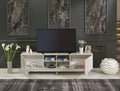 Furnishome Store Lina Mid Century Modern Tv Stand 2 Door Cabinet 4 Cubby Hole Shelves 67 Inch Tv Unit, Grey Grey Solid Wood