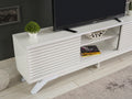 Furnishome Store Luxia Mid Century Modern Tv Stand 2 Sliding Door Cabinet 2 Shelves 67 Inch Tv Uni, White White Solid Wood