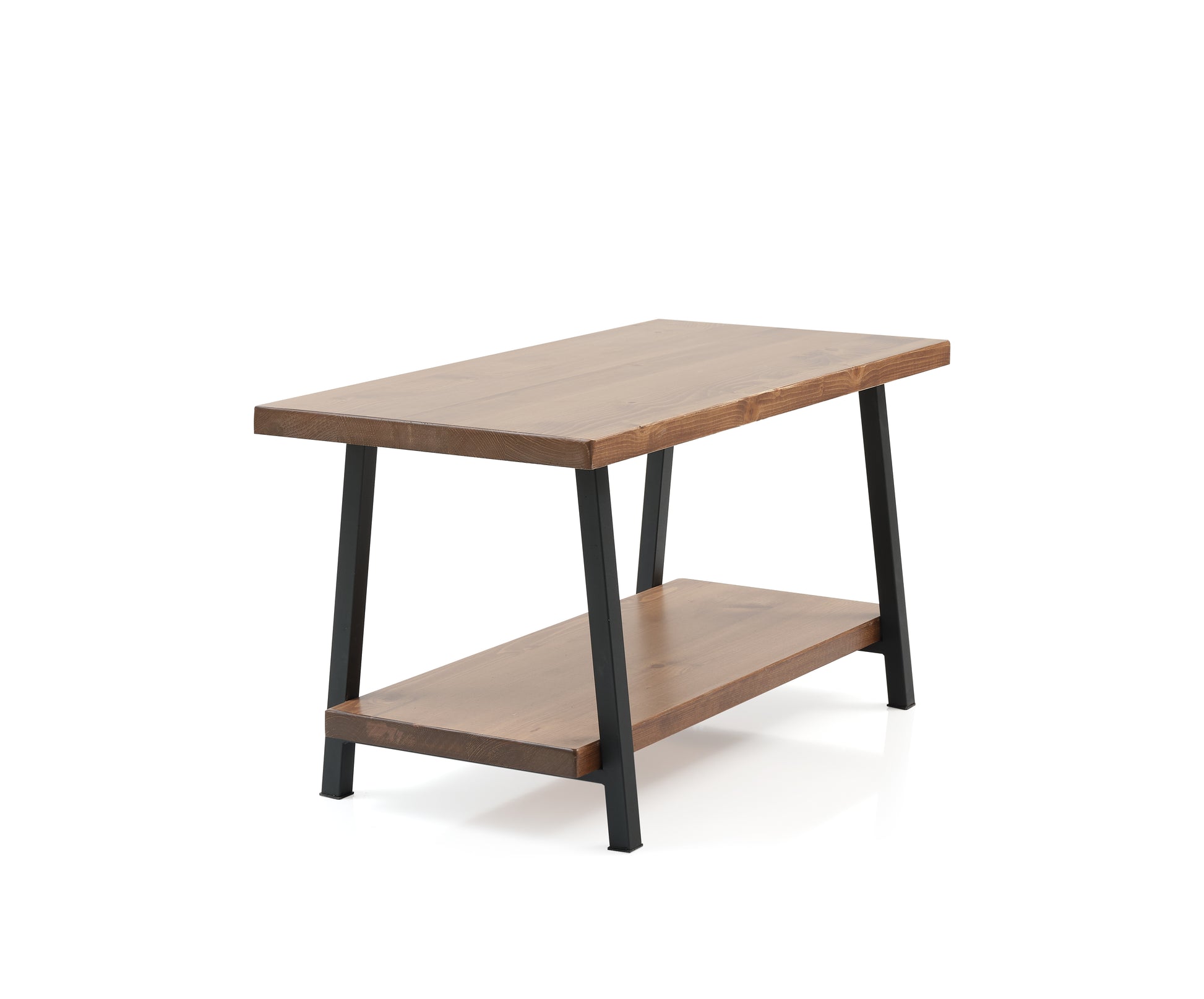 Furnish Home Store London 39'' Solid Wood Rustic Coffee Cocktail Table For Living Rooms With Shelf Walnut Solid Wood