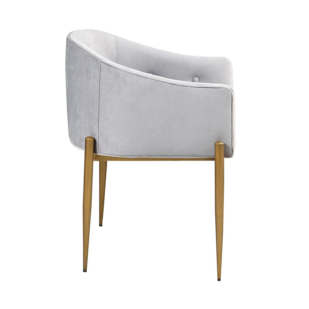 Tufted Low Back Upholstered Arm Dining Chair Set Of 2 Grey Polyester