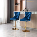 Swivel Bar Stools Chair Set Of 2 Modern Adjustable Counter Height Bar Stools, Velvet Upholstered Stool With Tufted High Back & Ring Pull For Kitchenchrome Golden Base, Blue Navy Blue Foam Iron