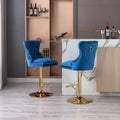 Swivel Bar Stools Chair Set Of 2 Modern Adjustable Counter Height Bar Stools, Velvet Upholstered Stool With Tufted High Back & Ring Pull For Kitchenchrome Golden Base, Blue Navy Blue Foam Iron