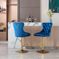 Swivel Bar Stools Chair Set Of 2 Modern Adjustable Counter Height Bar Stools, Velvet Upholstered Stool With Tufted High Back & Ring Pull For Kitchenchrome Golden Base, Blue Navy Blue Foam Iron