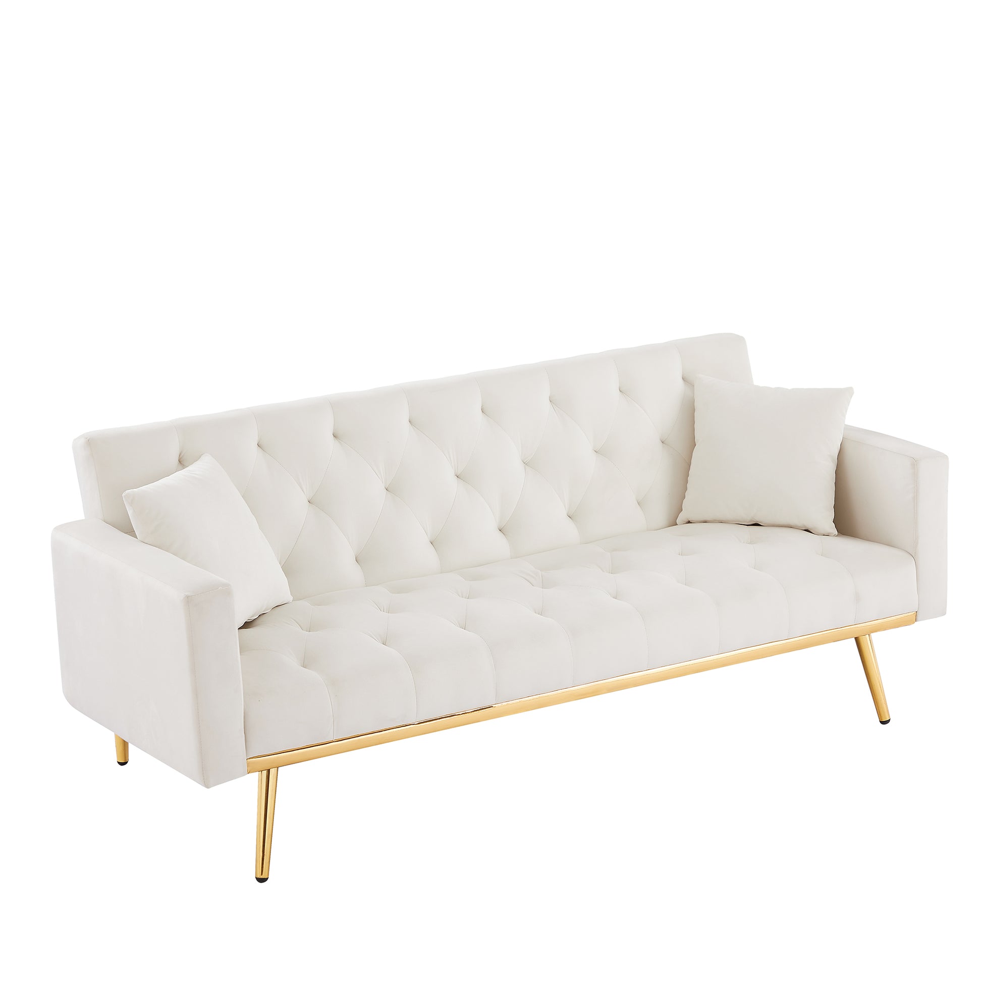Cream White Convertible Folding Futon Sofa Bedsleeper Sofa Couch For Compact Living Space. Cream White Wood Tufted Back Square Arms Foam Velvet