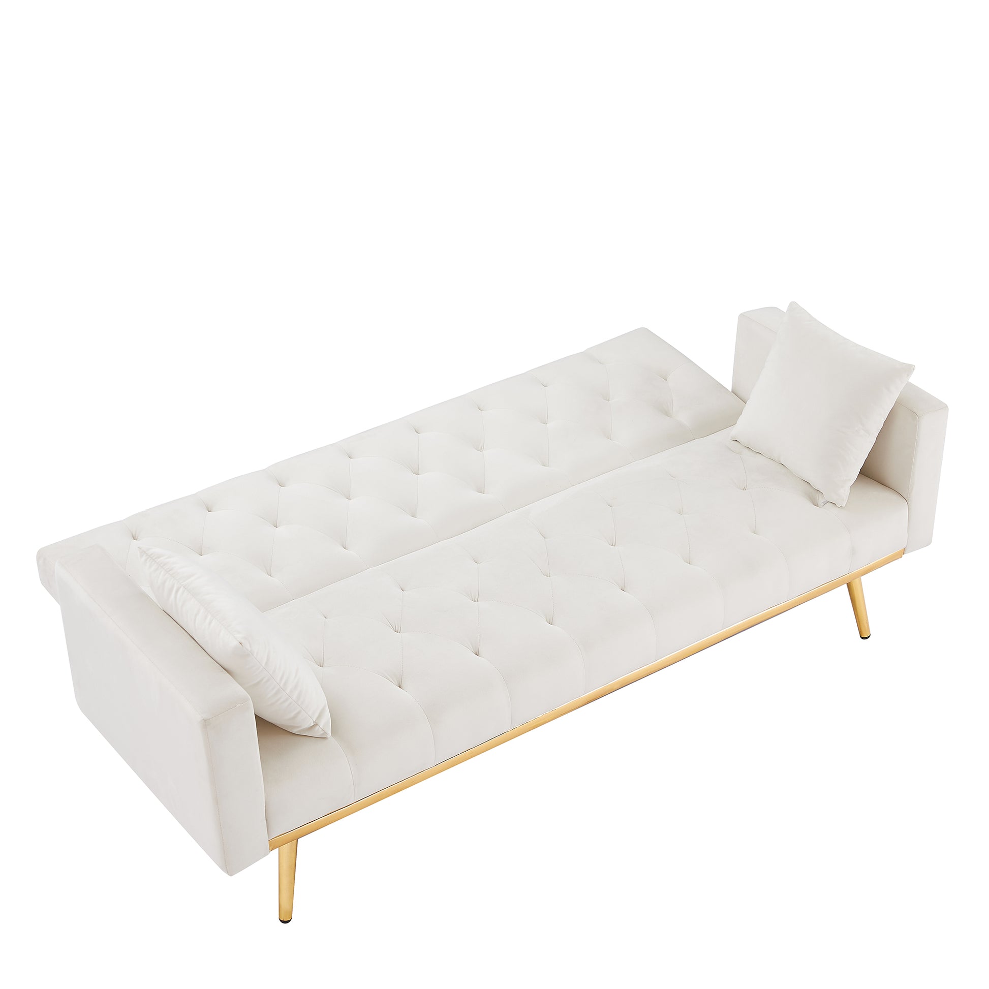Cream White Convertible Folding Futon Sofa Bedsleeper Sofa Couch For Compact Living Space. Cream White Wood Tufted Back Square Arms Foam Velvet