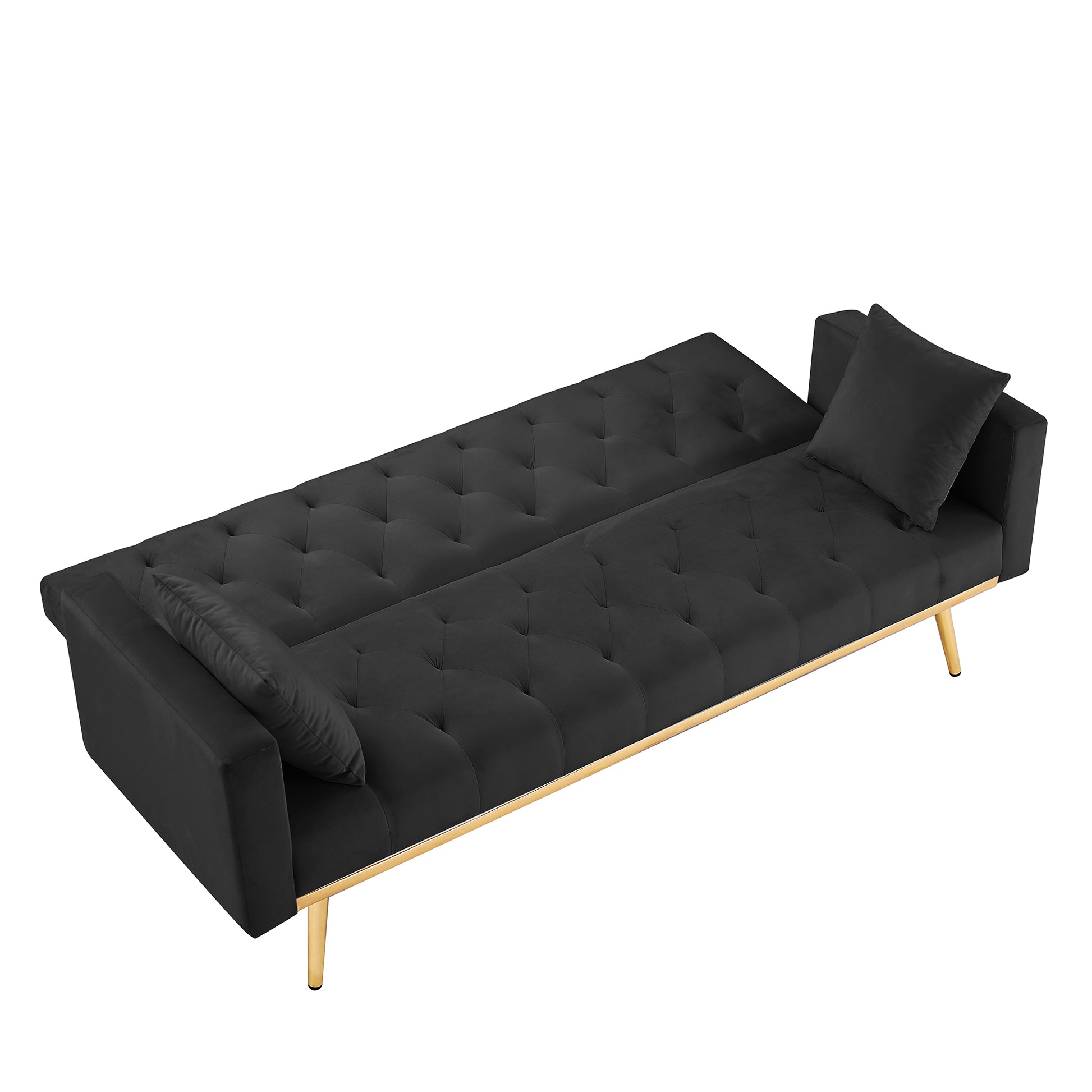 Black Convertible Folding Futon Sofa Bedsleeper Sofa Couch For Compact Living Space. Black Wood Tufted Back Square Arms Velvet