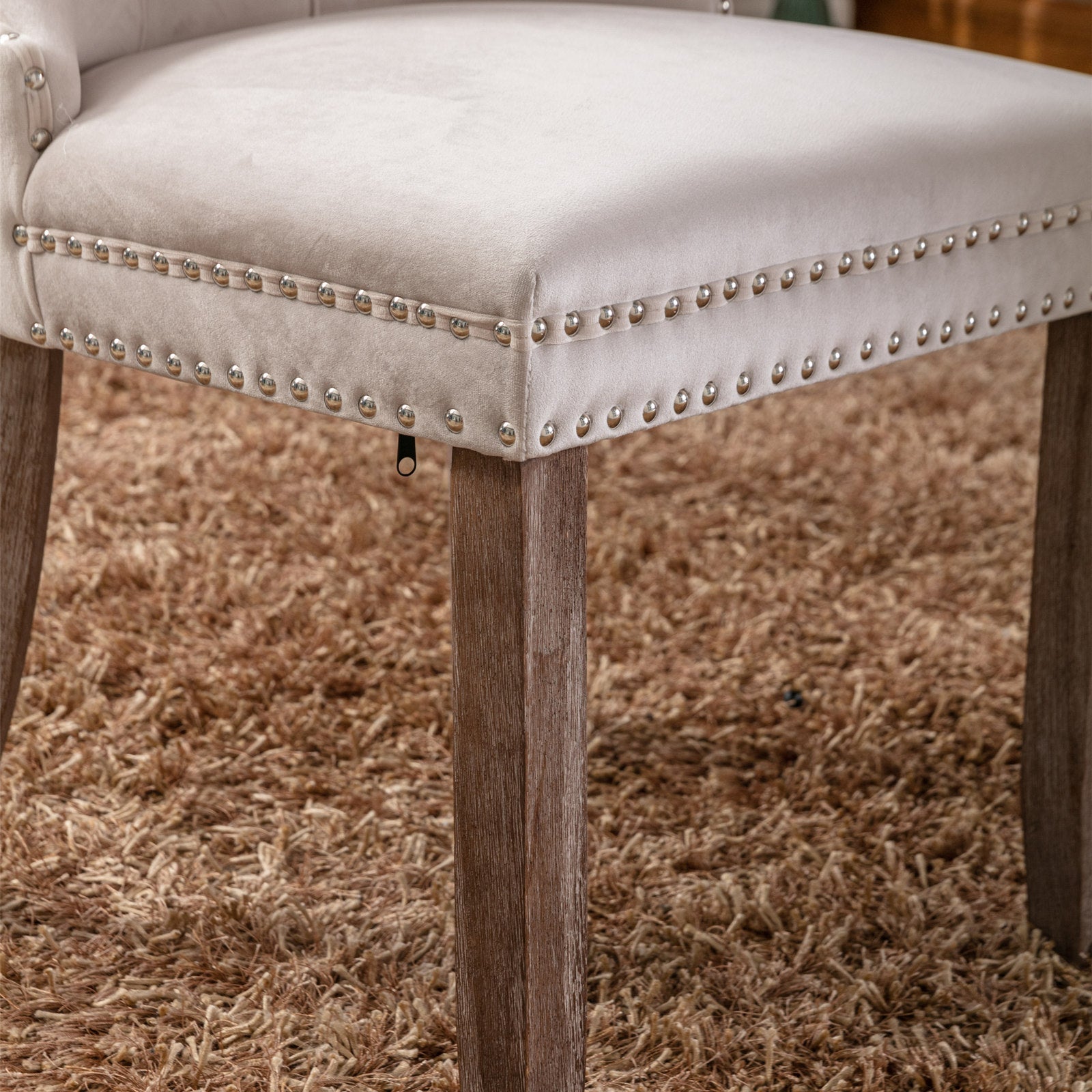 Nikki Collection Modern, High End Tufted Solid Wood Contemporary Velvet Upholstered Dining Chair With Wood Legs Trim 2 Pcs Set,Beige, Sw2001Bg Beige Dining Room American Design Dining Chairs Rubberwood Foam Velvet
