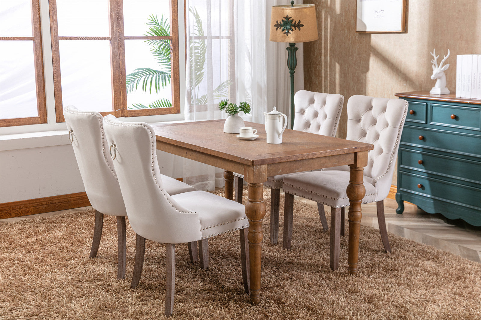 Nikki Collection Modern, High End Tufted Solid Wood Contemporary Velvet Upholstered Dining Chair With Wood Legs Trim 2 Pcs Set,Beige, Sw2001Bg Beige Dining Room American Design Dining Chairs Rubberwood Foam Velvet