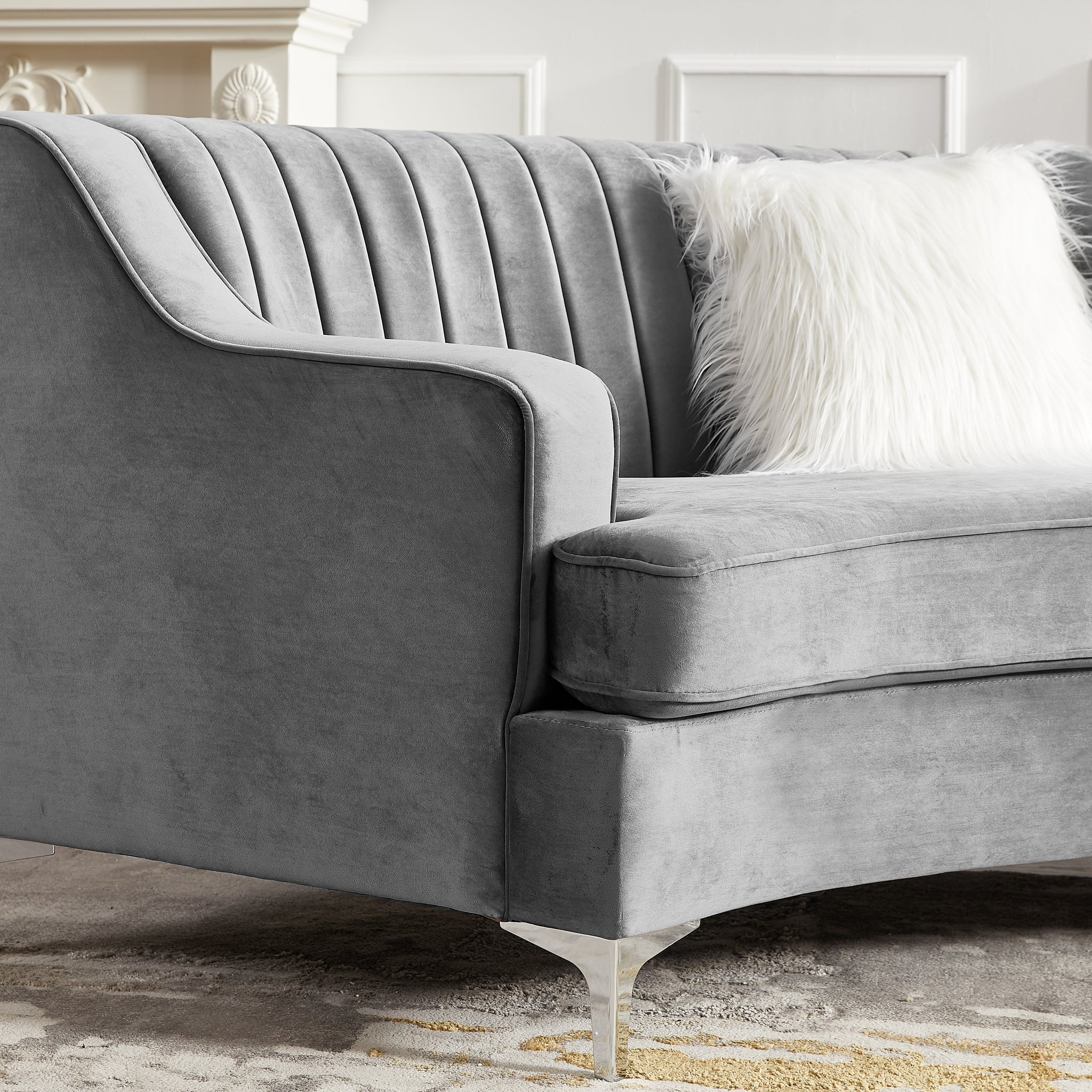 Grey Velvet Curved Sofa Dark Gray Velvet