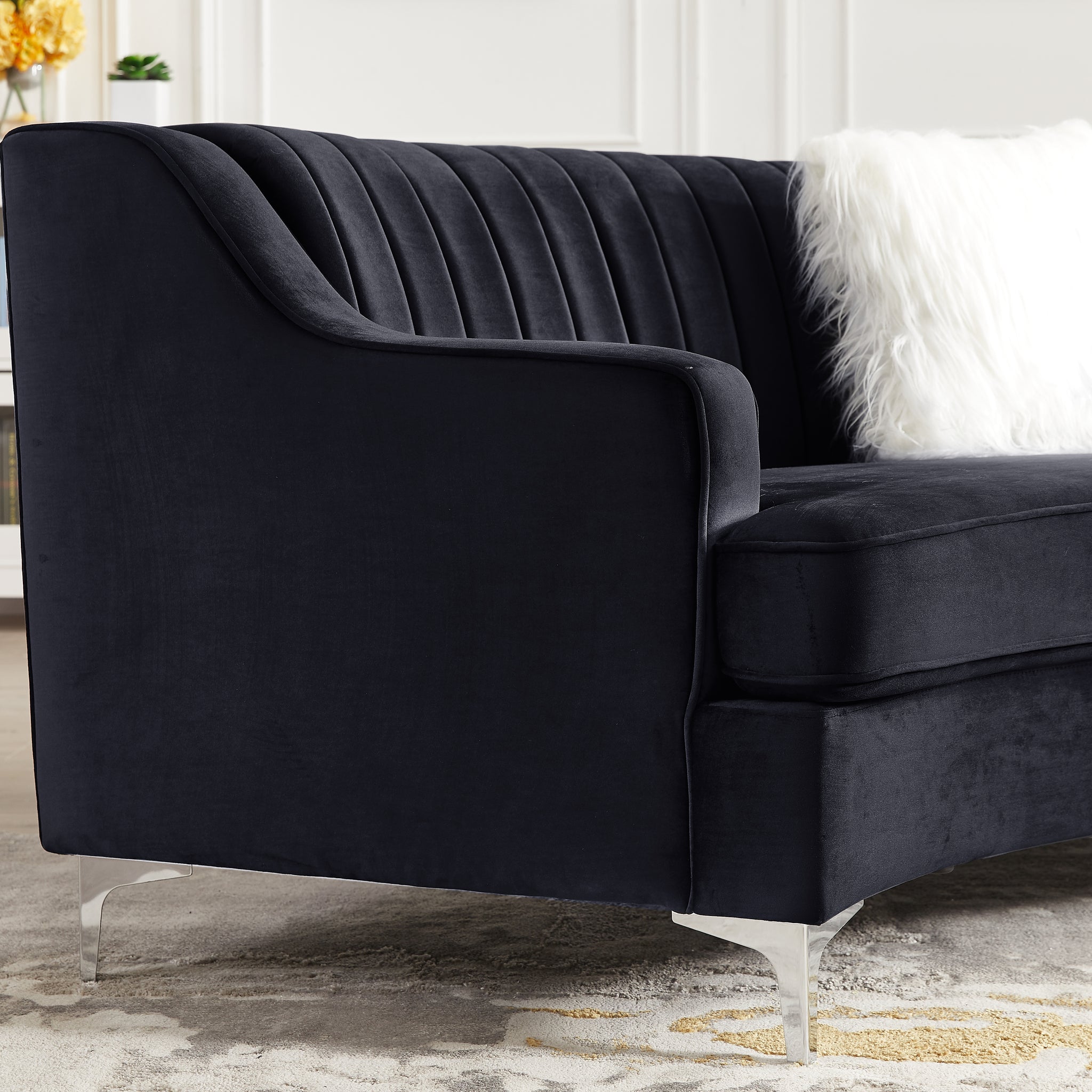 Black Velvet Curved Sofa Black Velvet