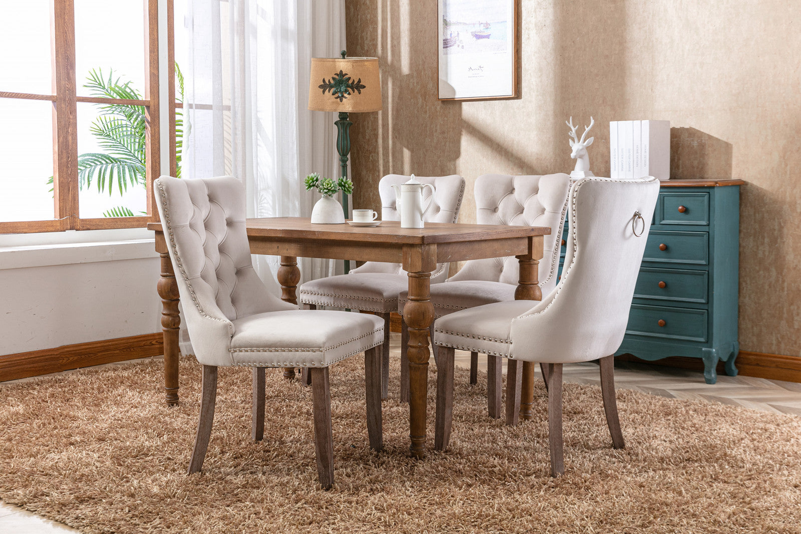 Nikki Collection Modern, High End Tufted Solid Wood Contemporary Velvet Upholstered Dining Chair With Wood Legs Trim 2 Pcs Set,Beige, Sw2001Bg Beige Dining Room American Design Dining Chairs Rubberwood Foam Velvet