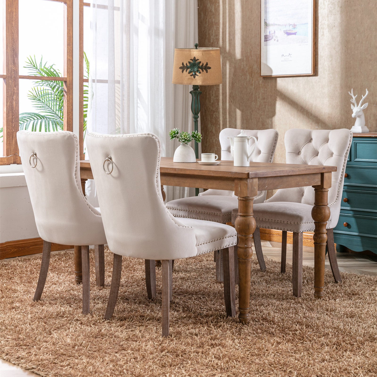 Nikki Collection Modern, High End Tufted Solid Wood Contemporary Velvet Upholstered Dining Chair With Wood Legs Trim 2 Pcs Set,Beige, Sw2001Bg Beige Dining Room American Design Dining Chairs Rubberwood Foam Velvet