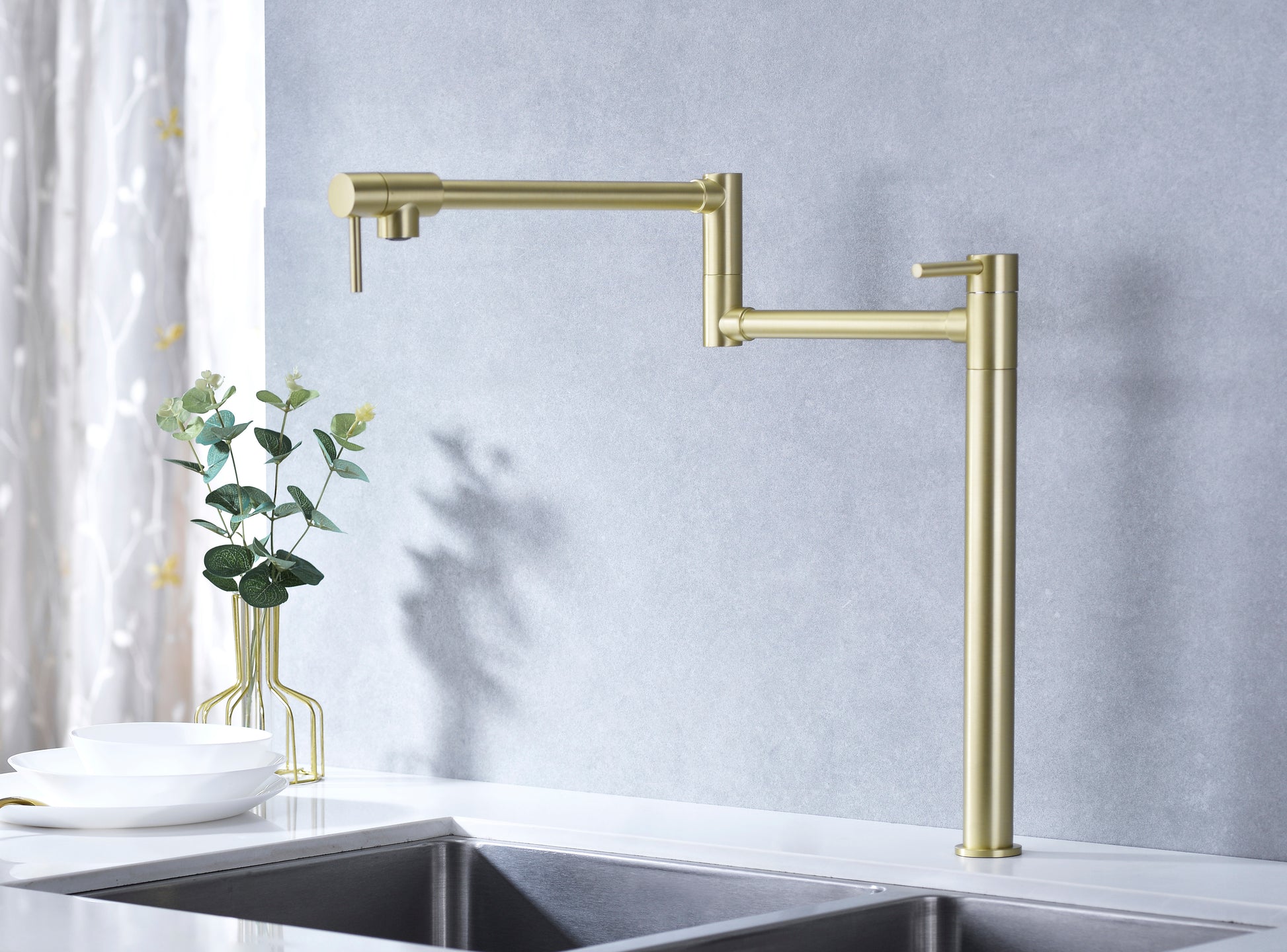 Pot Filler Faucet With Extension Shank Gold Brass