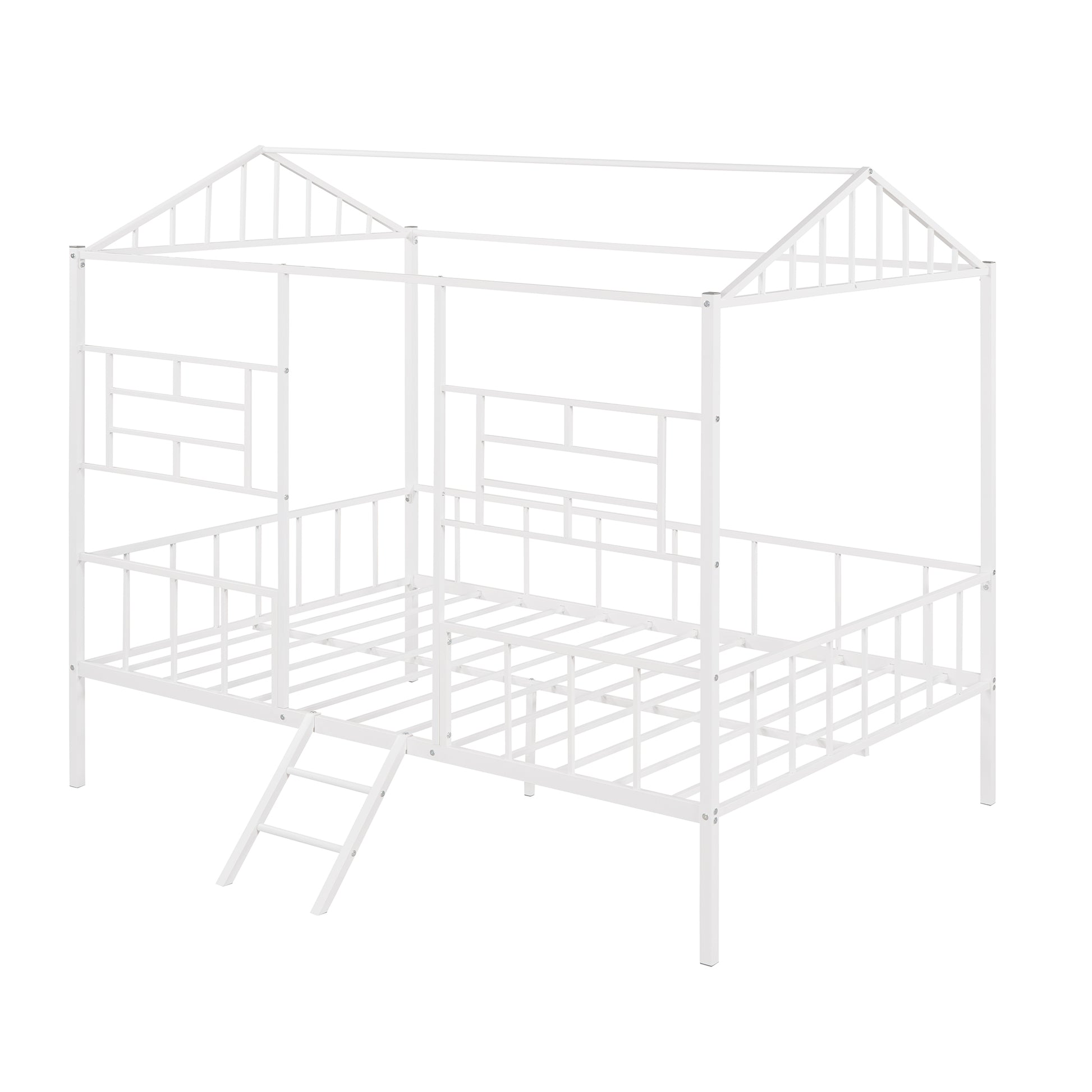 Metal House Bed Frame Full Size With Slatted Support No Box Spring Needed White Full White Metal