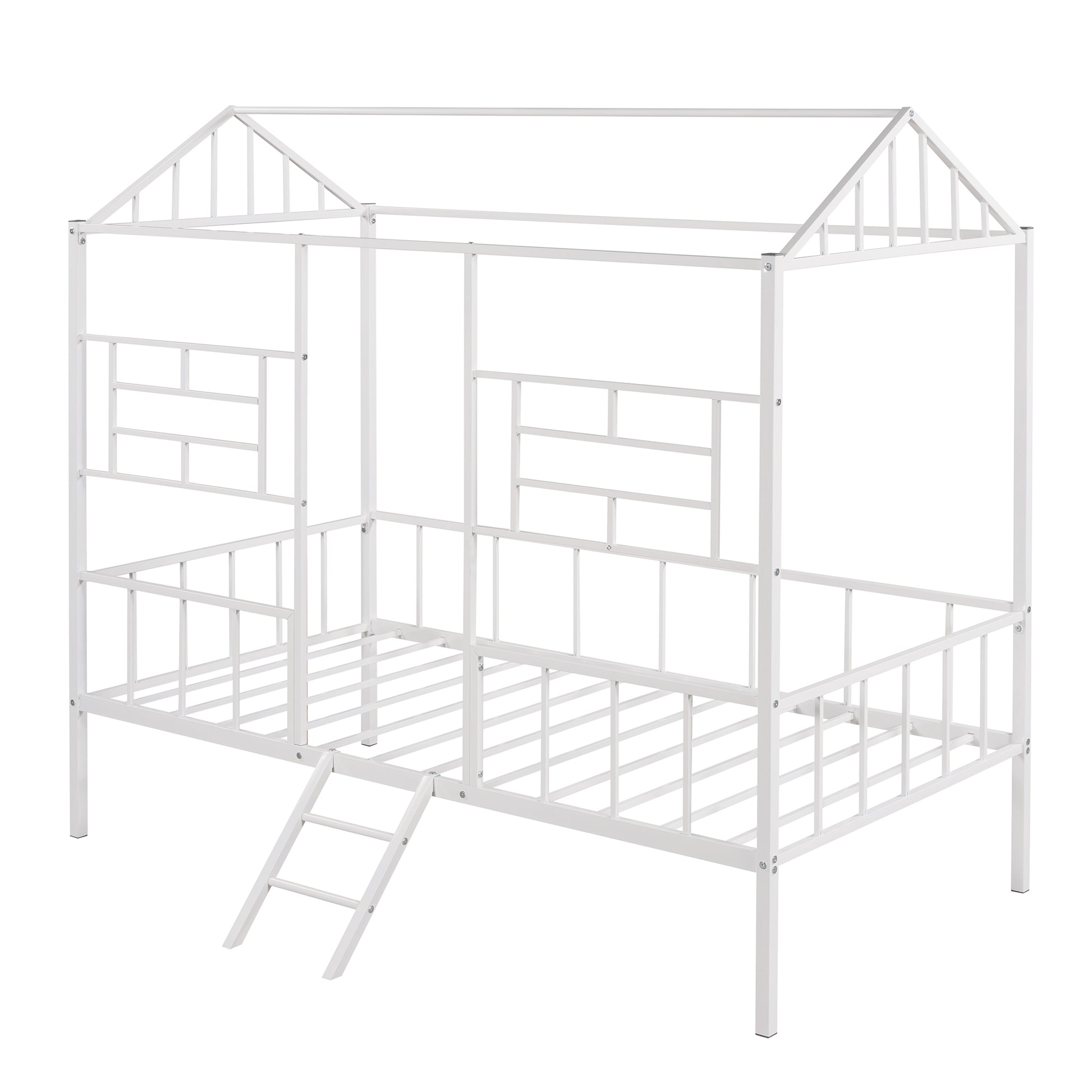 Metal House Bed Frame Twin Size With Slatted Support No Box Spring Needed White Twin White Metal