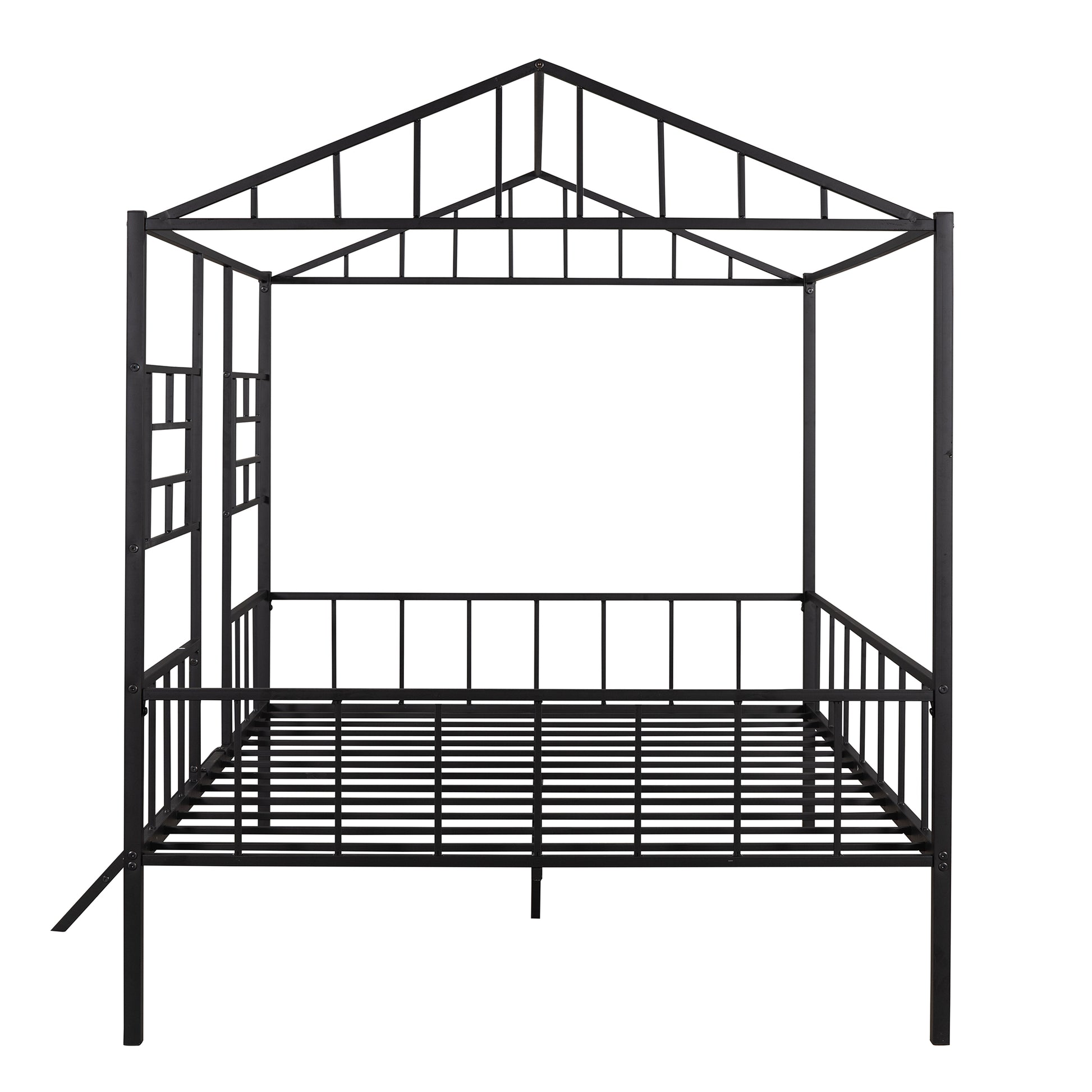 Metal House Bed Frame Full Size With Slatted Support No Box Spring Needed Black Full Black Metal