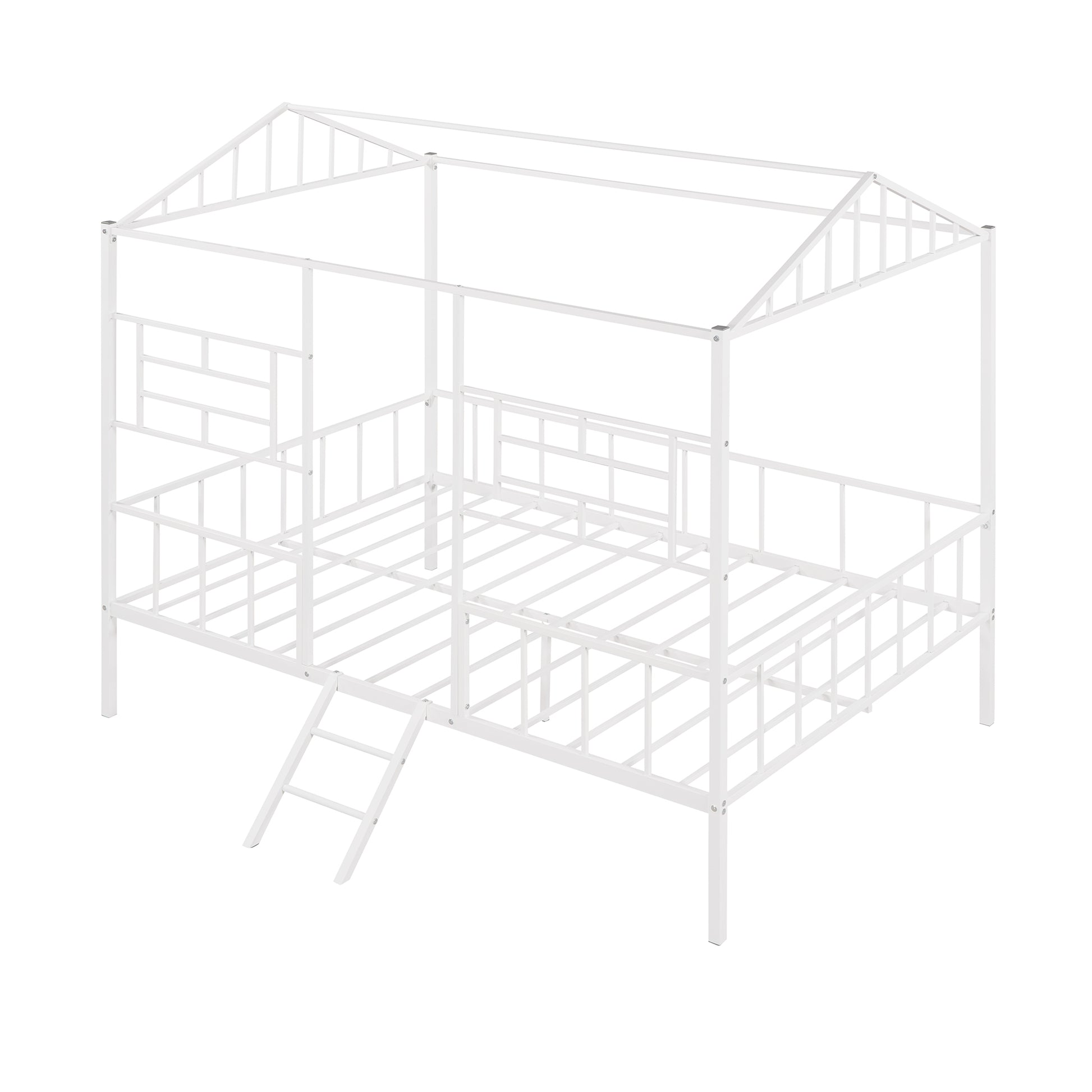 Metal House Bed Frame Full Size With Slatted Support No Box Spring Needed White Full White Metal