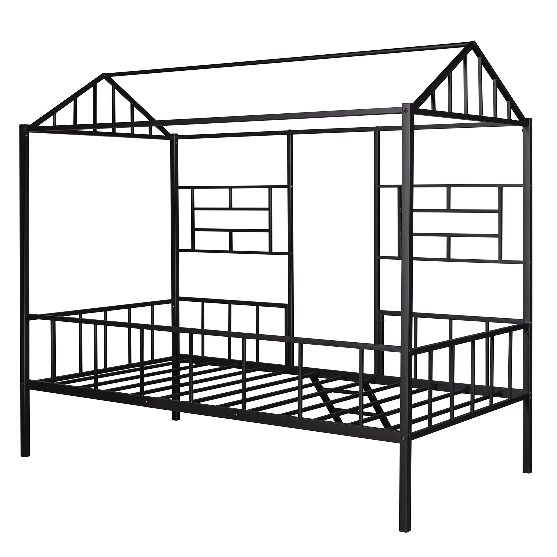 Metal House Bed Frame Twin Size With Slatted Support No Box Spring Needed Black Twin Black Metal