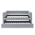 Daybed With Trundle Upholstered Tufted Sofa Bed, With Button And Copper Nail On Square Arms,Full Daybed & Twin Trundle, Grey 85