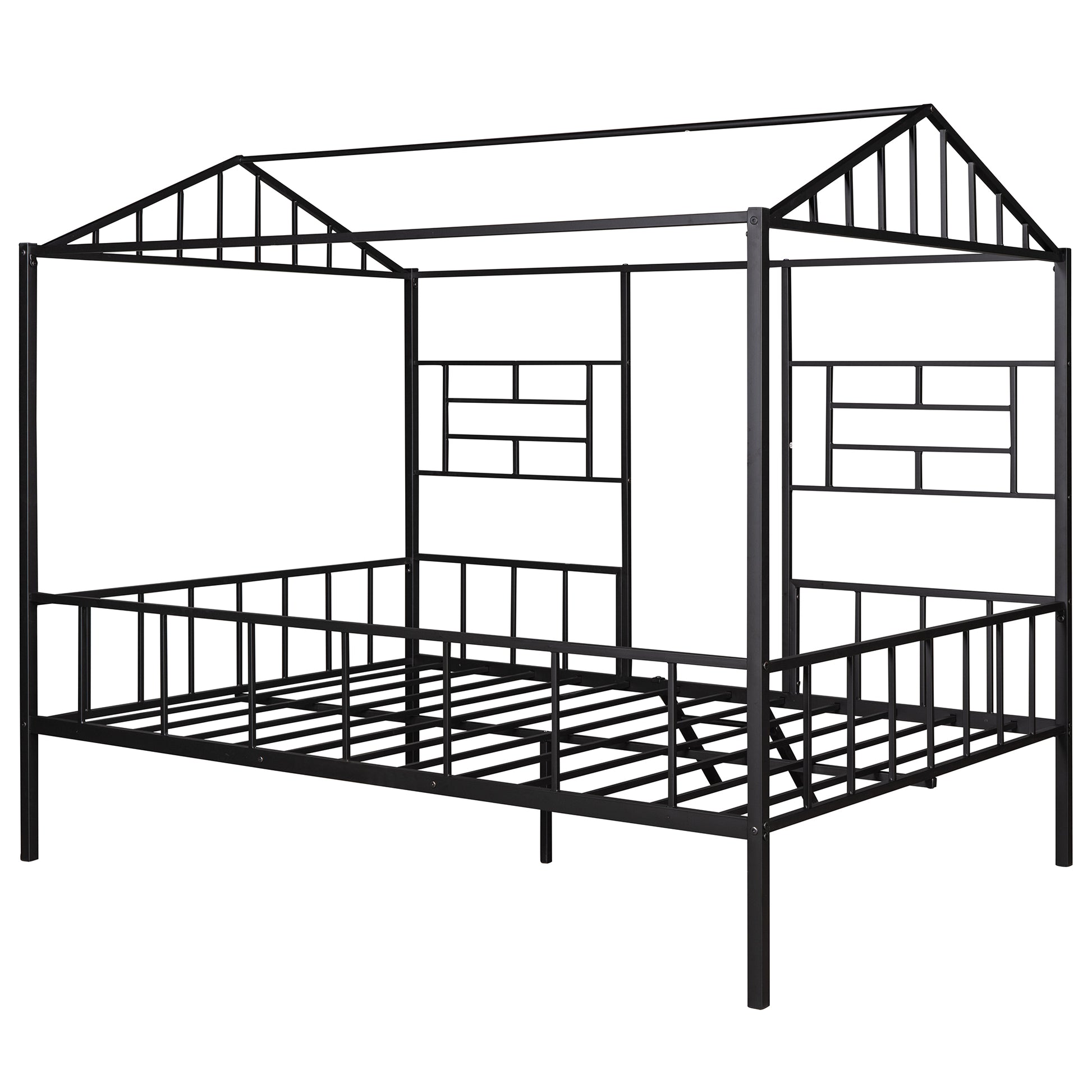 Metal House Bed Frame Full Size With Slatted Support No Box Spring Needed Black Full Black Metal