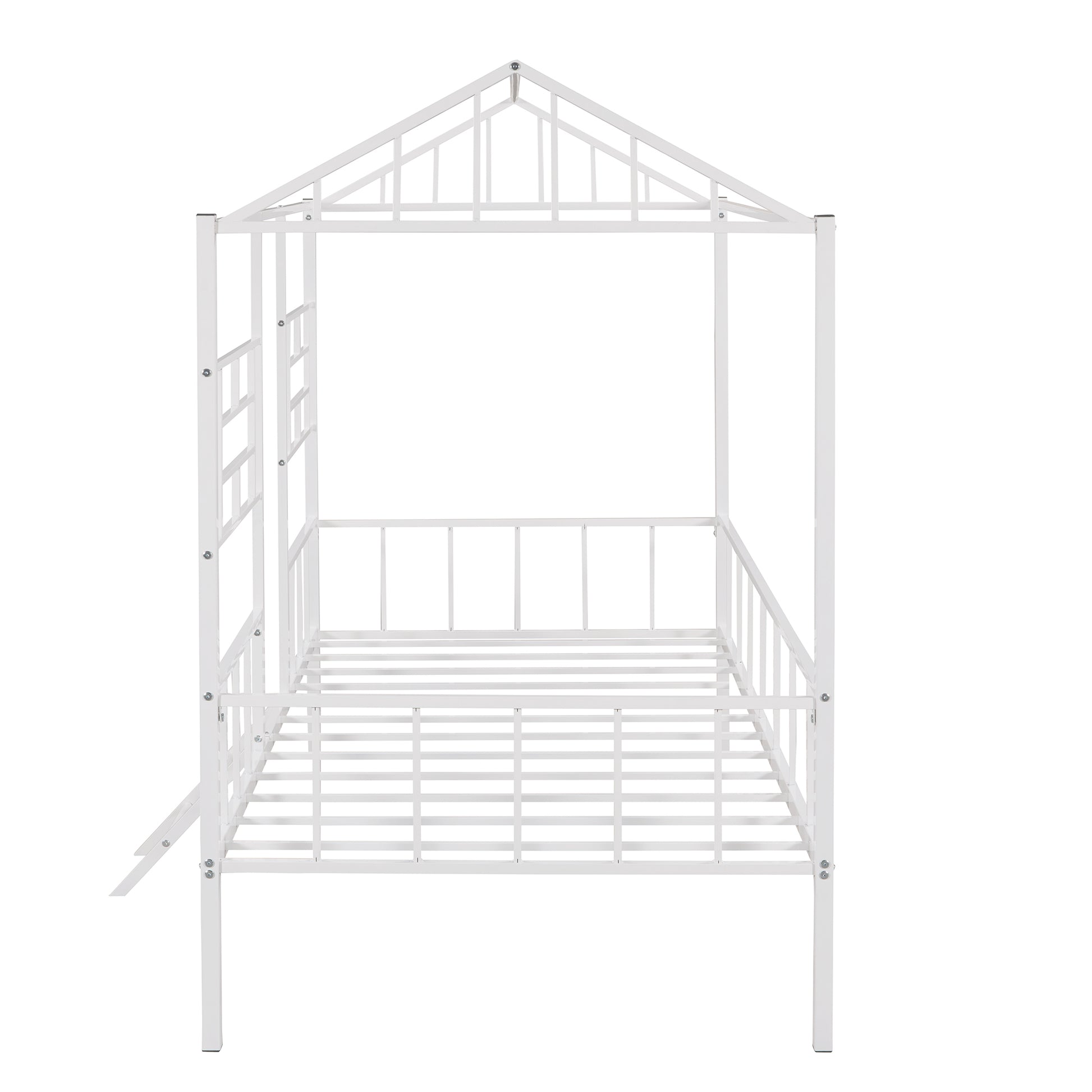 Metal House Bed Frame Twin Size With Slatted Support No Box Spring Needed White Twin White Metal