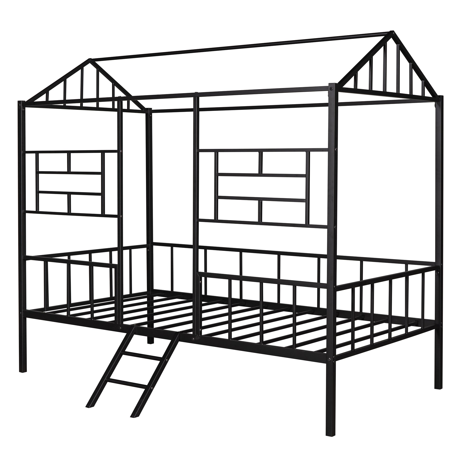 Metal House Bed Frame Twin Size With Slatted Support No Box Spring Needed Black Twin Black Metal