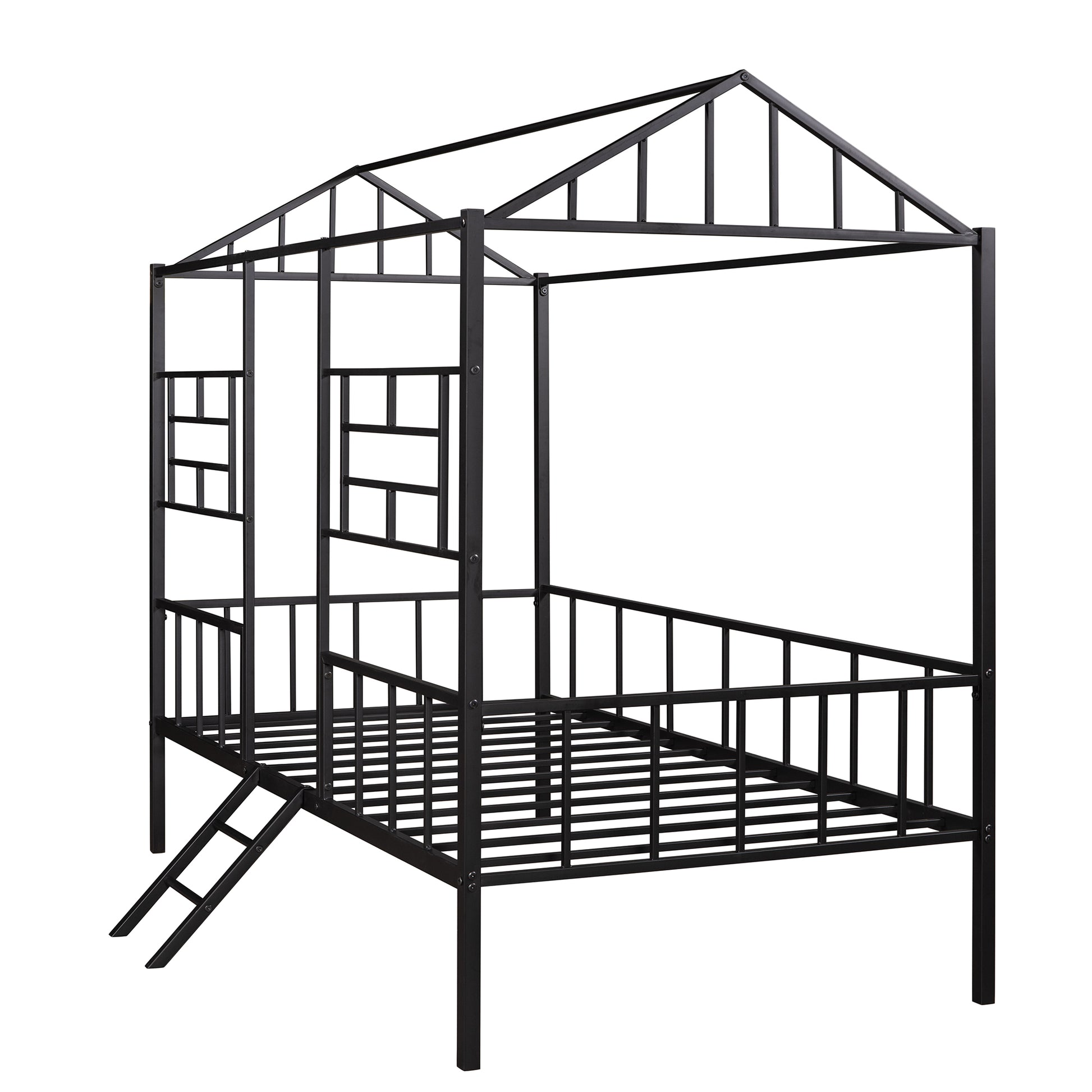 Metal House Bed Frame Twin Size With Slatted Support No Box Spring Needed Black Twin Black Metal