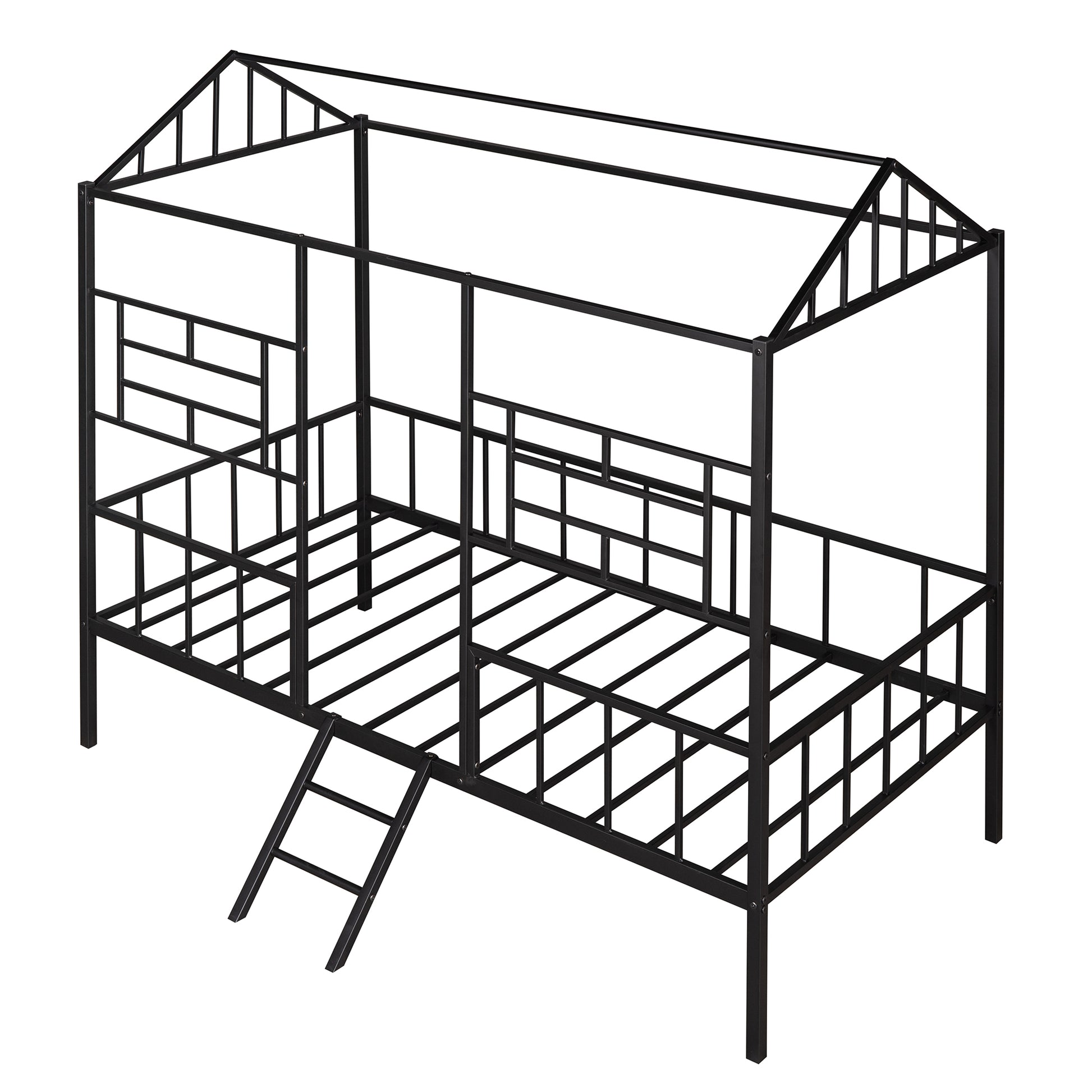 Metal House Bed Frame Twin Size With Slatted Support No Box Spring Needed Black Twin Black Metal