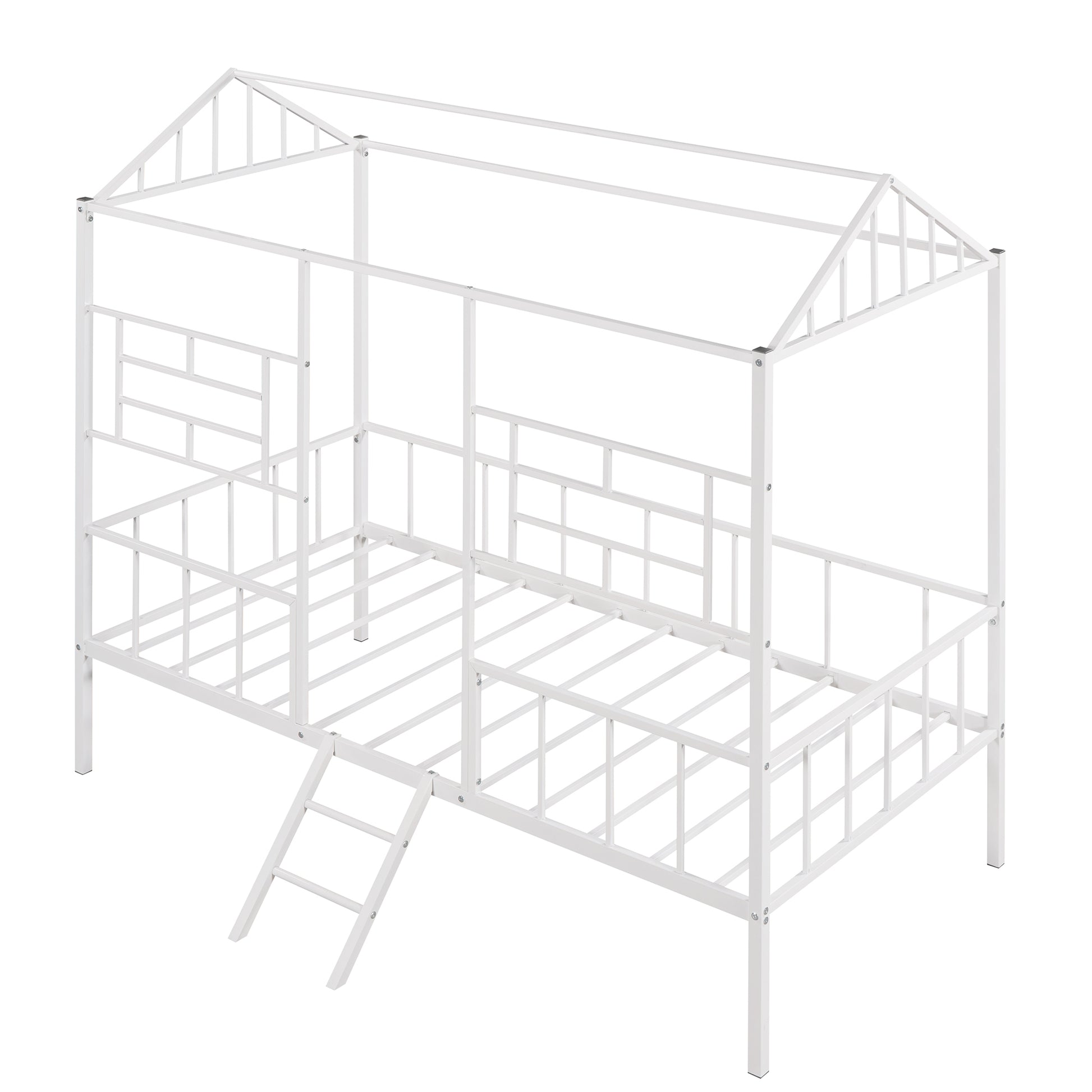 Metal House Bed Frame Twin Size With Slatted Support No Box Spring Needed White Twin White Metal
