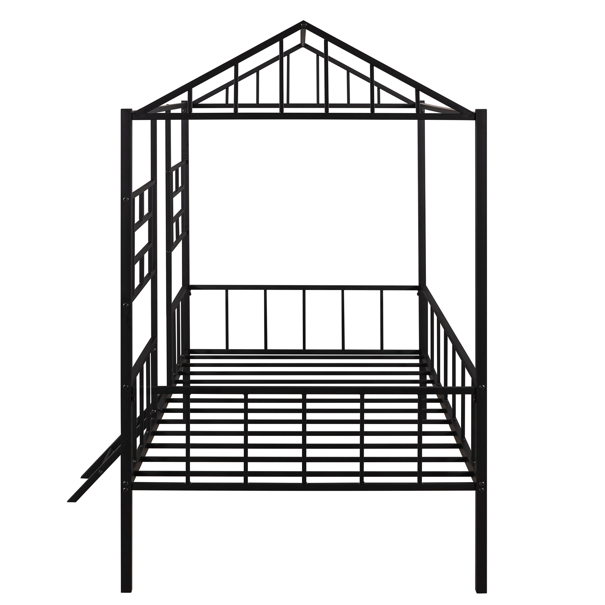 Metal House Bed Frame Twin Size With Slatted Support No Box Spring Needed Black Twin Black Metal