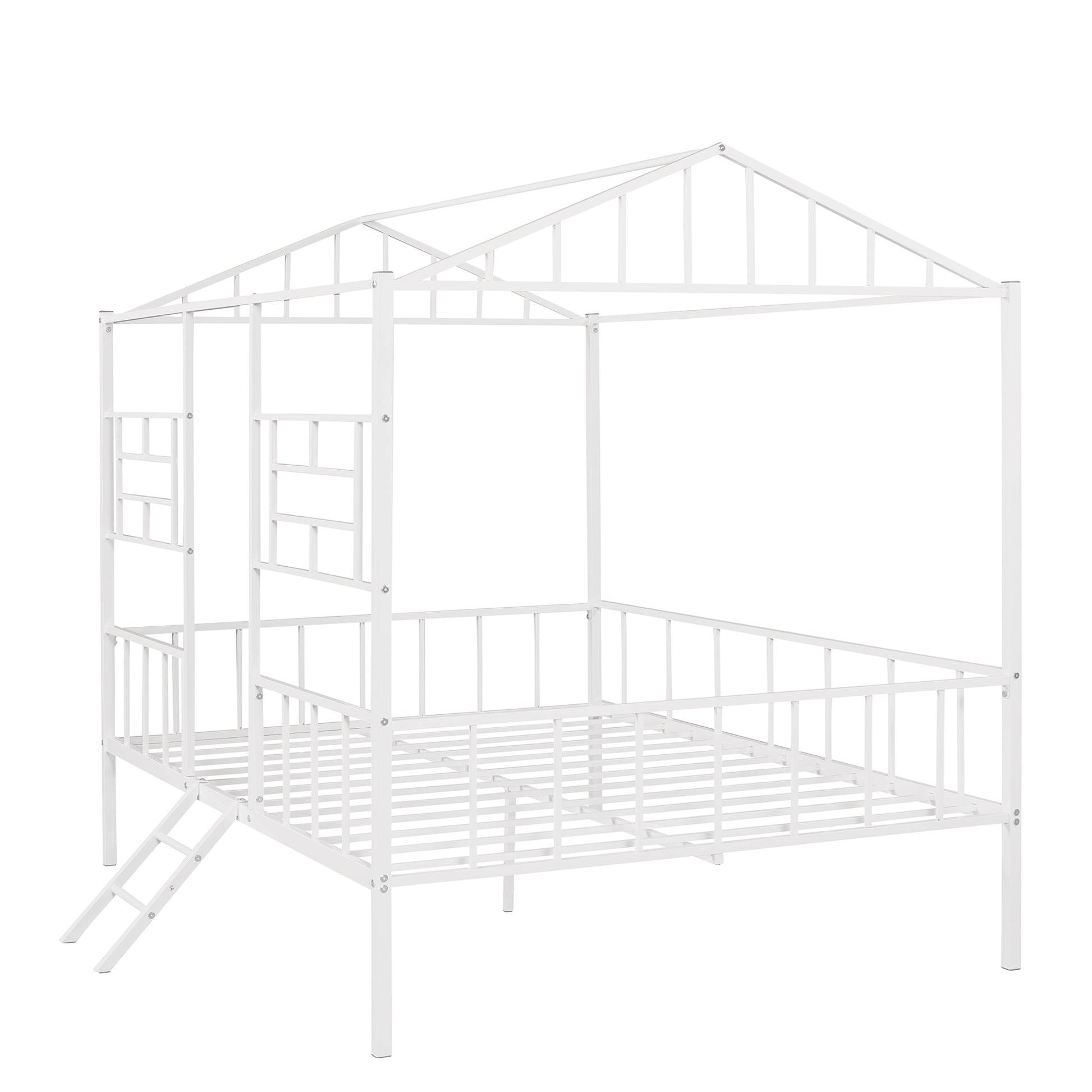 Metal House Bed Frame Full Size With Slatted Support No Box Spring Needed White Full White Metal