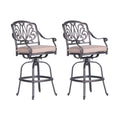 Patio Outdoor Aluminum Swivel Bar Stool With Cushion, Set Of 2, Spectrum Sand Grey Ivory Polyester Aluminum