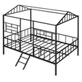 Metal House Bed Frame Full Size With Slatted Support No Box Spring Needed Black Full Black Metal
