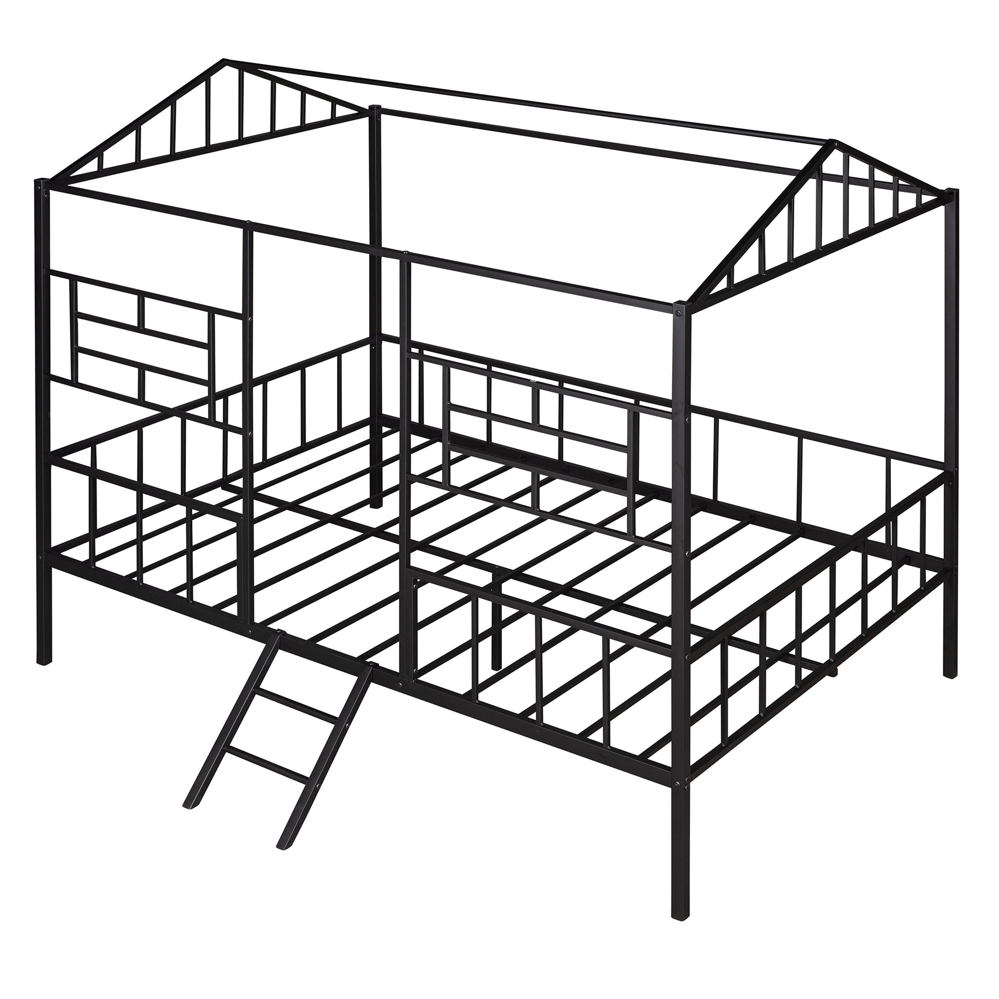 Metal House Bed Frame Full Size With Slatted Support No Box Spring Needed Black Full Black Metal