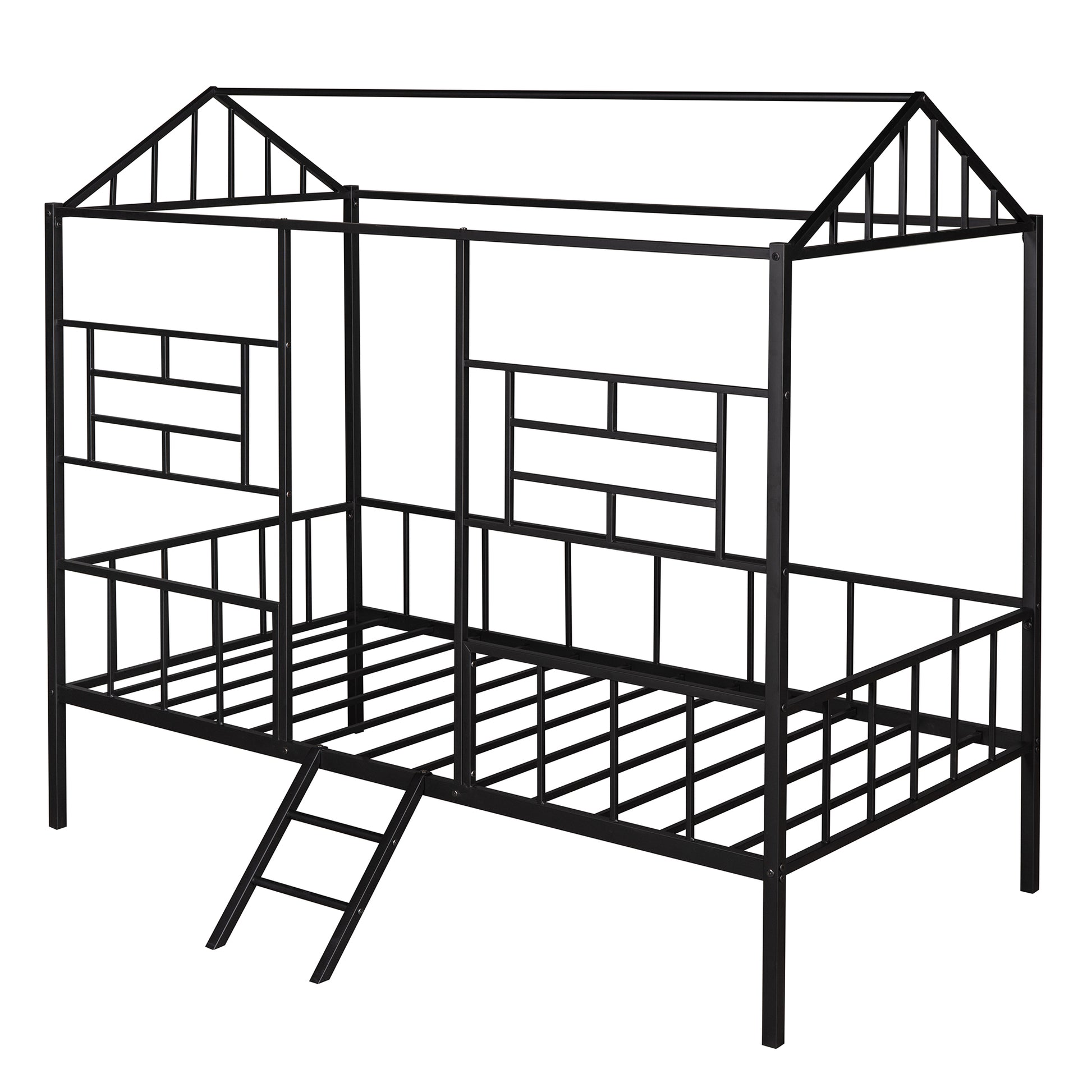 Metal House Bed Frame Twin Size With Slatted Support No Box Spring Needed Black Twin Black Metal