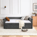 Daybed With Trundle Upholstered Tufted Sofa Bed, With Button And Copper Nail On Arms,Full Daybed & Twin Trundle, Grey 85.5