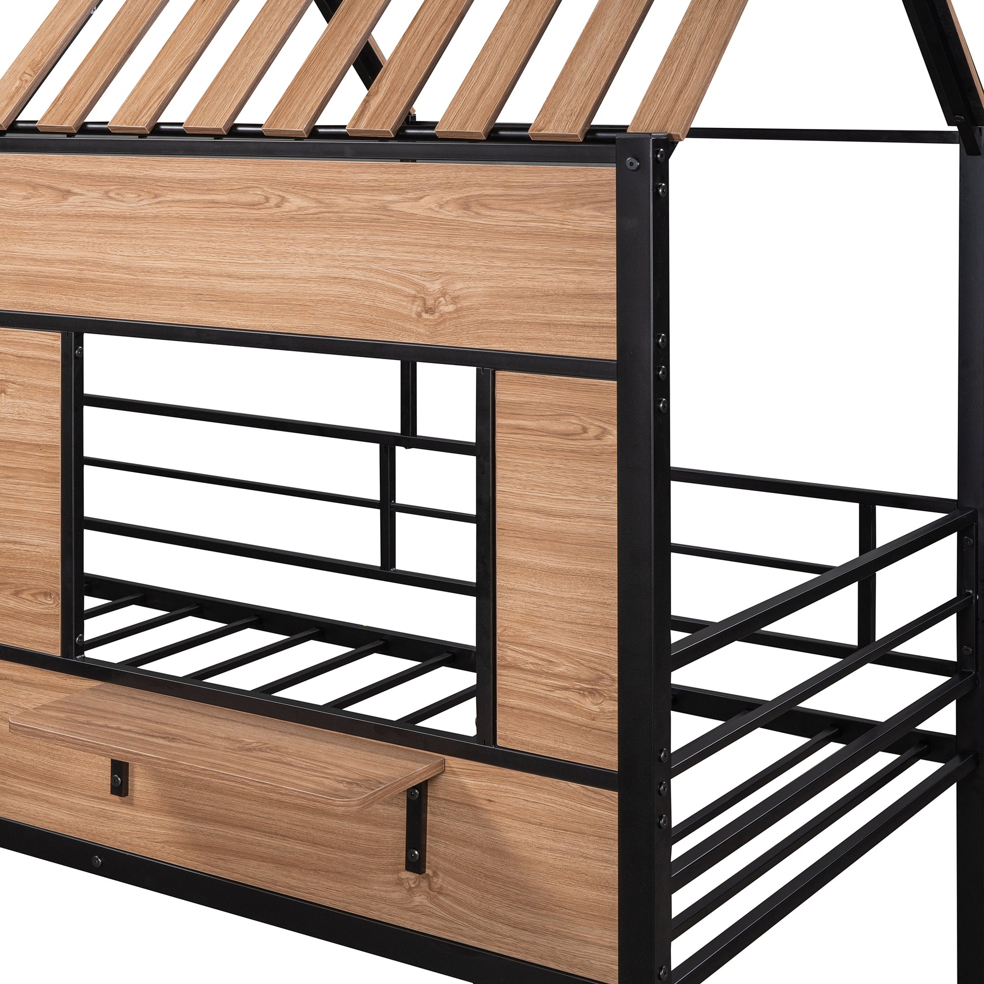 Metal Twin Size Loft Bed With Roof, Window, Guardrail, Ladder Black Black Metal