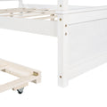 Wood Canopy Bed With Trundle Bed ,Full Size Canopy Platform Bed With Support Slats .No Box Spring Needed, Brushed White White Solid Wood