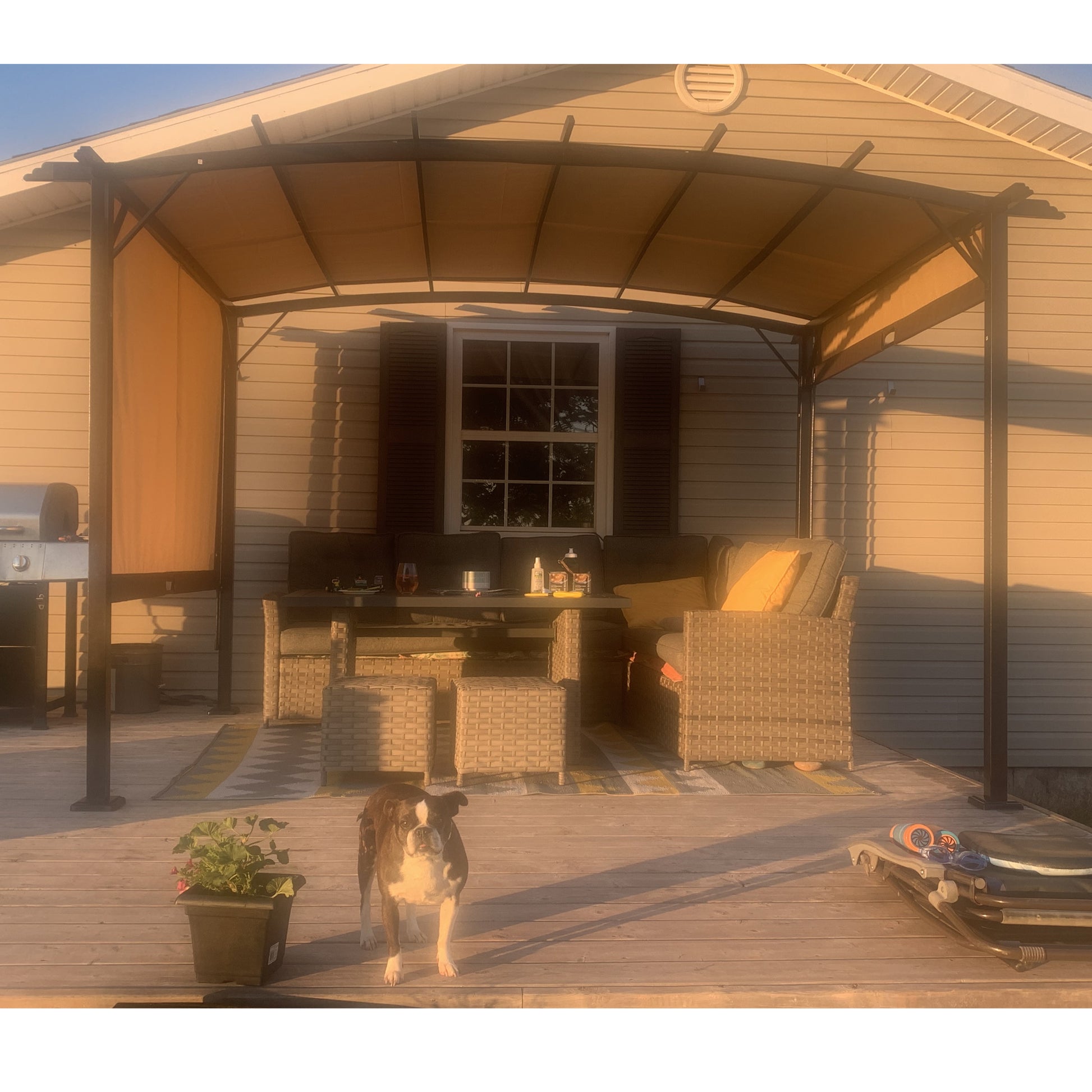 12 X 9 Ft Outdoor Pergola Patio Gazebo,Retractable Shade Canopy,Steel Frame Grape Gazebo,Sunshelter Pergola For Gardens,Terraces,Backyard Same As W419S00041 Beige Brown Steel