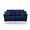 2 Seat Navy Blue Velvet Round Arm Sofa With Reversible Cushions Blue Foam Velvet