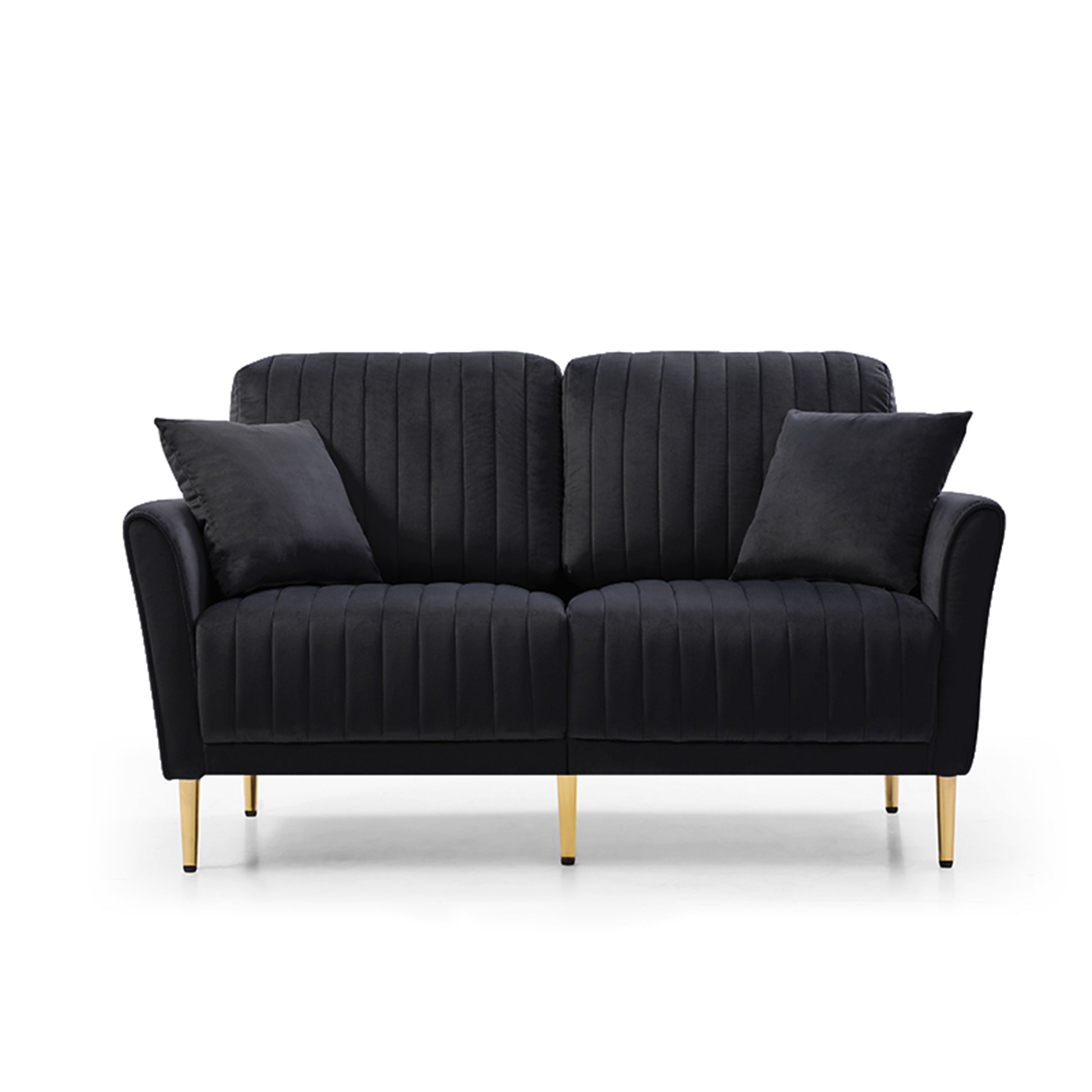 Black Velvet Modern 2 Pieces Of 2 Seat Sofa And Loveseat Couch Living Room Set, Metal Legs With Self Fabric Pillows Black Foam Velvet 4 Seat