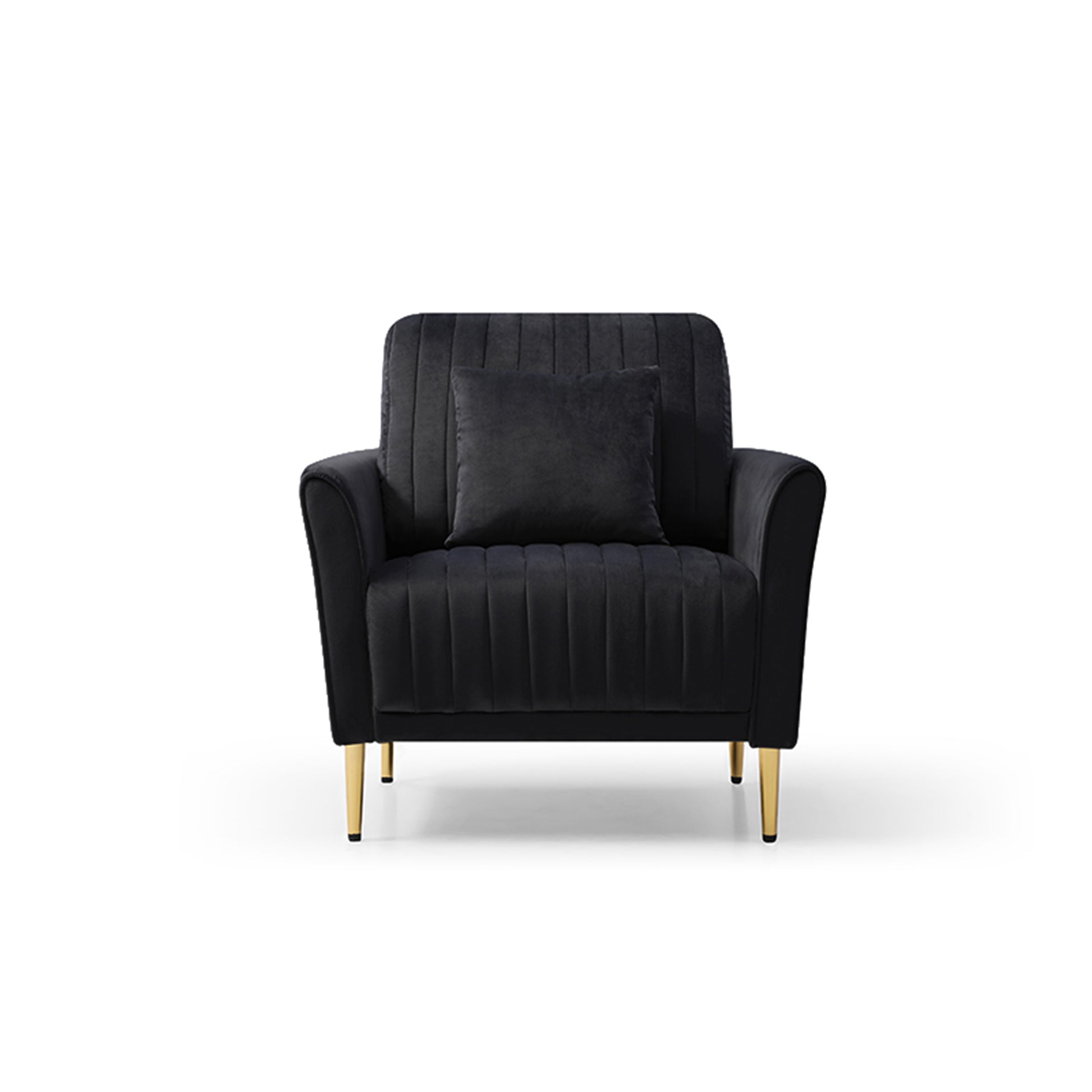 Modern Black Velvet Accent Chair Upholstered Living Room Arm Chairs Comfy Single Sofa Chair Black Foam Velvet