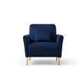 Velvet Accent Chair Round Arm Chair With Gold Legs, Upholstered Single Sofa For Living Room Bedroom, Navy Blue With 1 Throw Pillow Blue Foam Velvet