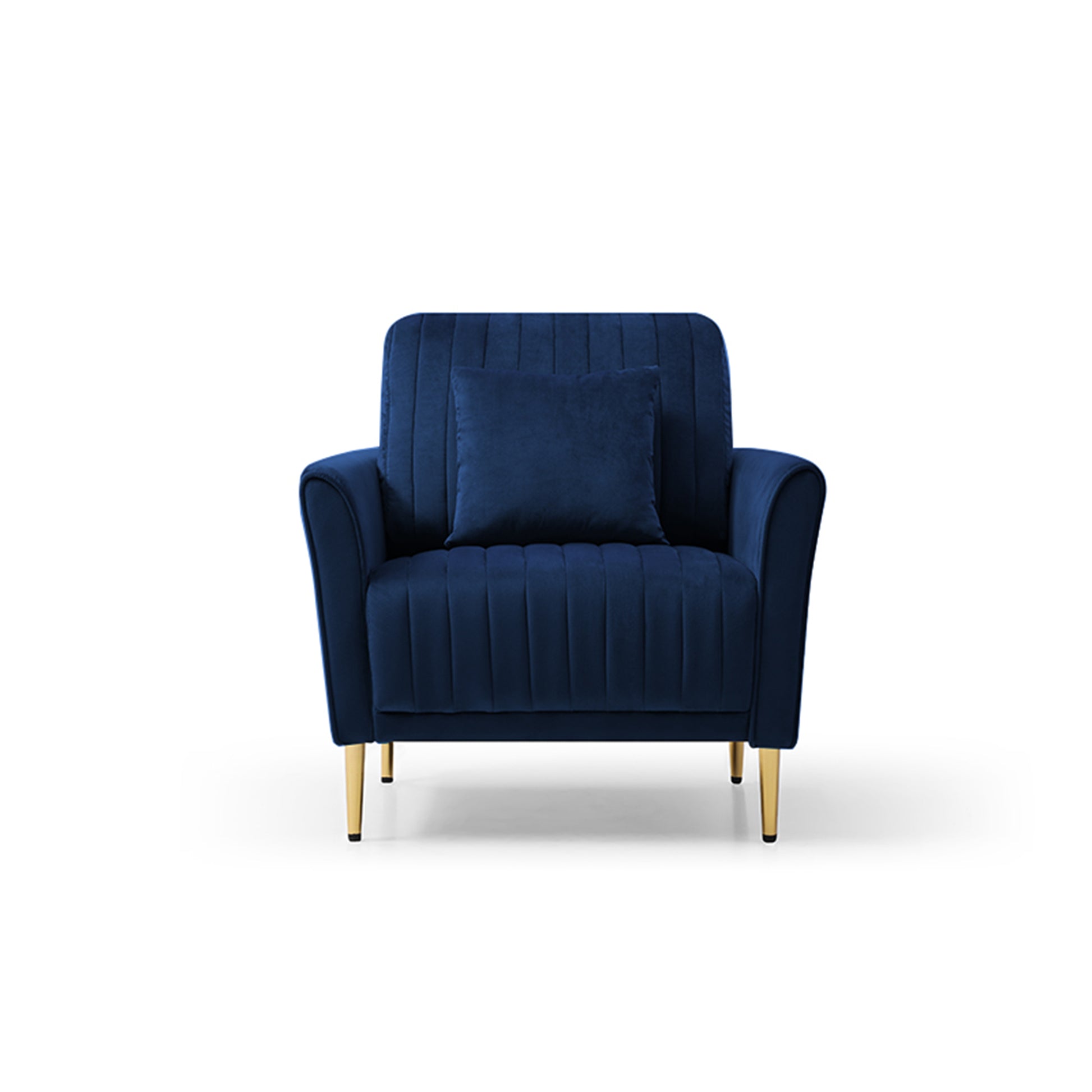 Accent Chair With Ottoman, Single Sofa Chair And Ottoman Set, Modern Velvet Barrel Chair Accent Armchair With Golden Legs For Living Room Bedroom Home Office, Channel Tufted Back Club Chair, Blue